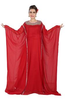 Red embroidered georgette islamic kaftan