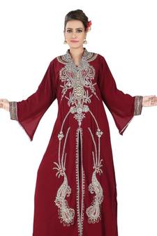 Maroon embroidered georgette islamic kaftan