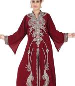 Maroon embroidered georgette islamic kaftan