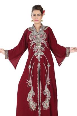 Maroon embroidered georgette islamic kaftan 3
