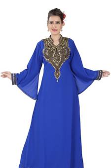 Blue embroidered georgette islamic kaftan