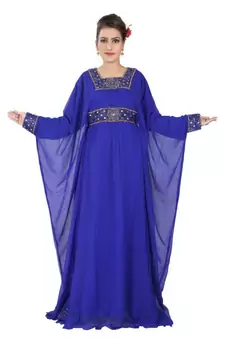 Blue embroidered georgette islamic kaftan