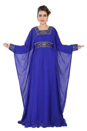 Blue embroidered georgette islamic kaftan
