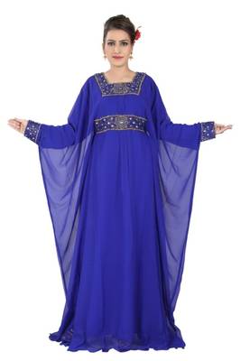 Blue embroidered georgette islamic kaftan 3