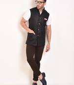 Black Plain Jute Nehru Jacket