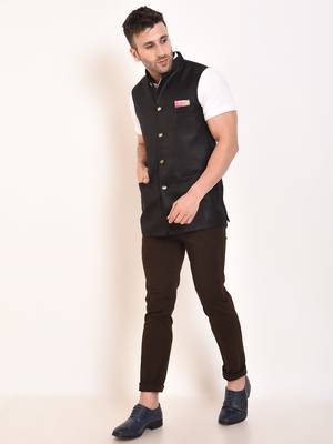 Black Plain Jute Nehru Jacket 2