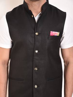 Black Plain Jute Nehru Jacket 4