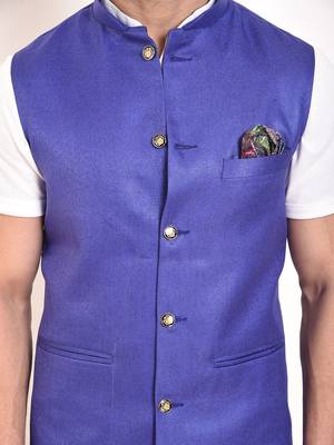 Blue Plain Jute Nehru Jacket 4