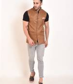 Brown Plain Jute Nehru Jacket