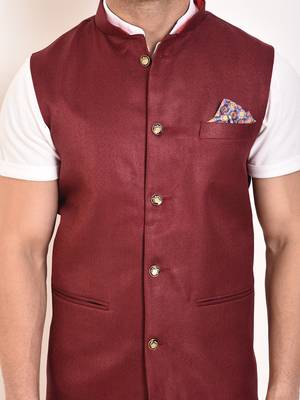 Maroon Plain Jute Nehru Jacket 4