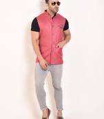 Pink Plain Jute Nehru Jacket