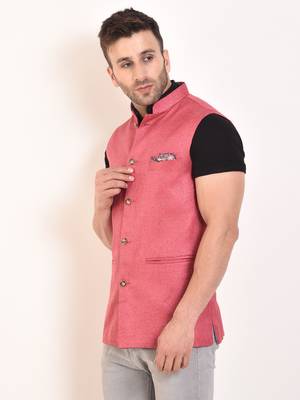 Pink Plain Jute Nehru Jacket 2