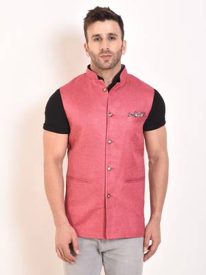 Pink Plain Jute Nehru Jacket 3