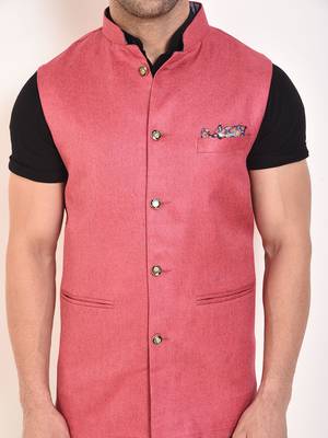 Pink Plain Jute Nehru Jacket 4