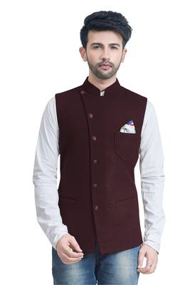 Maroon plain velvet nehru jacket 1