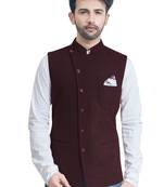 Maroon plain velvet nehru jacket