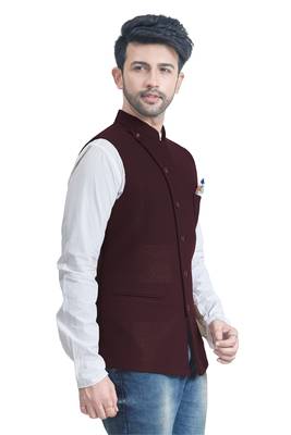 Maroon plain velvet nehru jacket 3