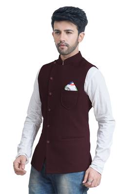 Maroon plain velvet nehru jacket 4