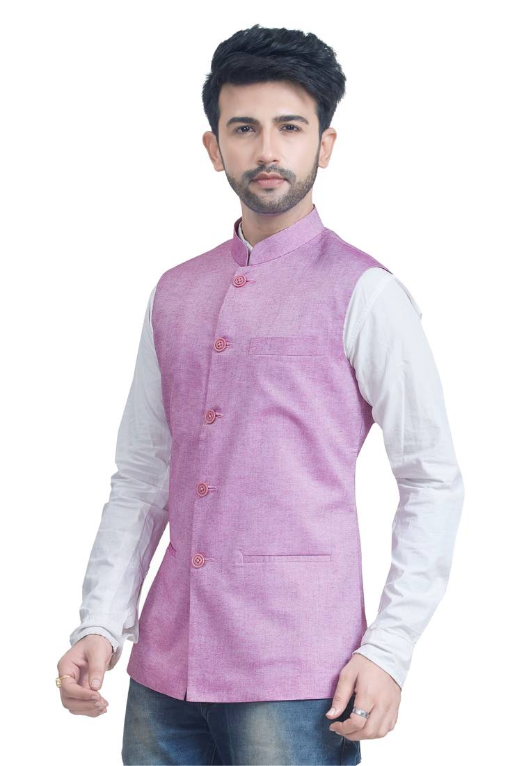 Purple plain linen nehru jacket N Dot 2883371
