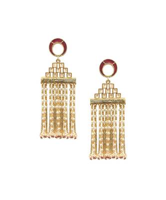 Red Pearl Tassel Earrings 1