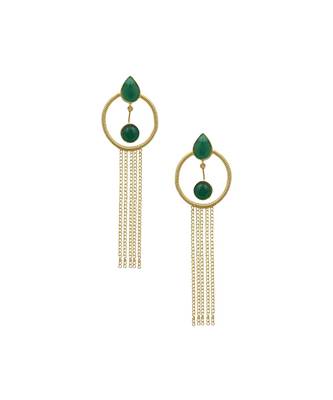 Green Circle Tassel Earrings 1