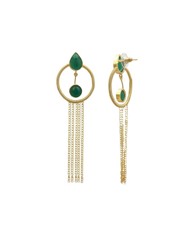 Green Circle Tassel Earrings