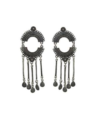 Silver Crescent Tassel Earrings 1