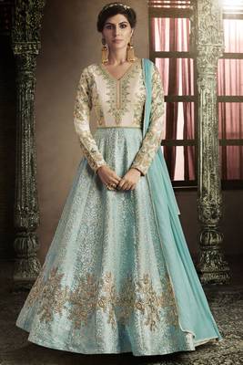 Firozi Color Embroidery Anarkali Suit 1
