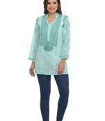 Ada Hand Embroidered Sea Green Cotton Lucknow Chikankari Top