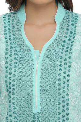 Ada Hand Embroidered Sea Green Cotton Lucknow Chikankari Top 4