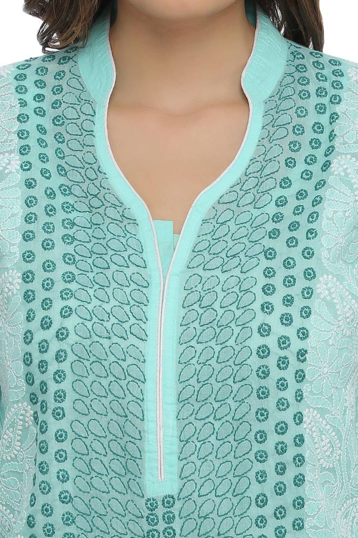 Ada Hand Embroidered Sea Green Cotton Lucknow Chikankari Top