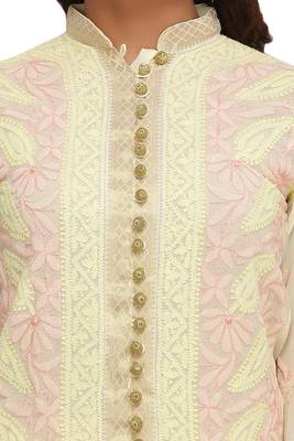 Ada Hand Embroidered White Faux Georgette Lucknow Chikan Top 4