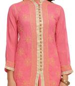 Ada Hand Embroidered Pink Faux Georgette Lucknow Chikan Top