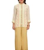 Ada Hand Embroidered Lemon Faux Georgette Lucknow Chikan Top