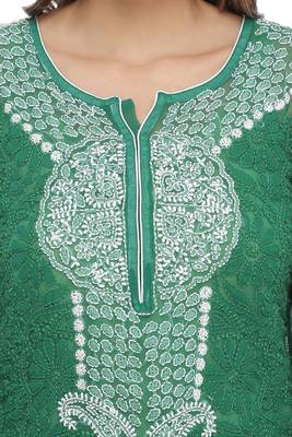 Ada Hand Embroidered Green Faux Georgette Lucknow Chikankari Top 4