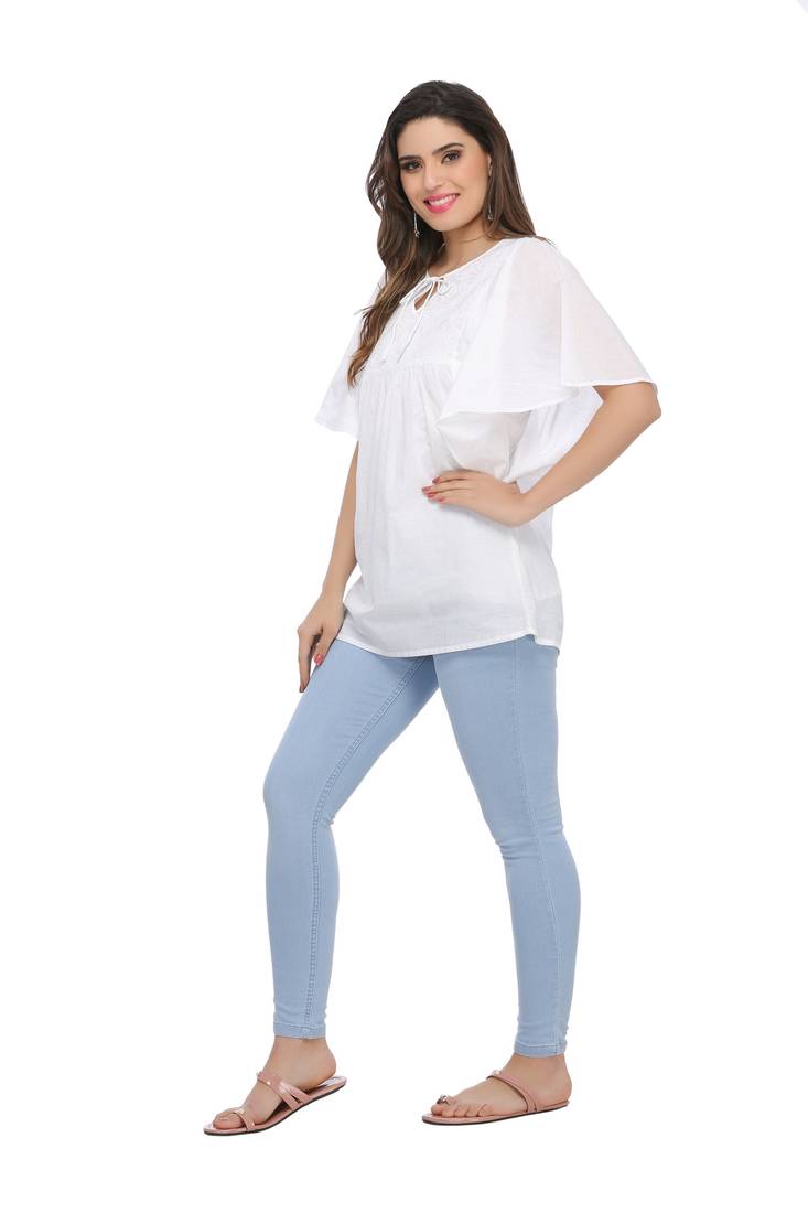 Ada Hand Embroidered White Cotton Lucknow Chikankari Top