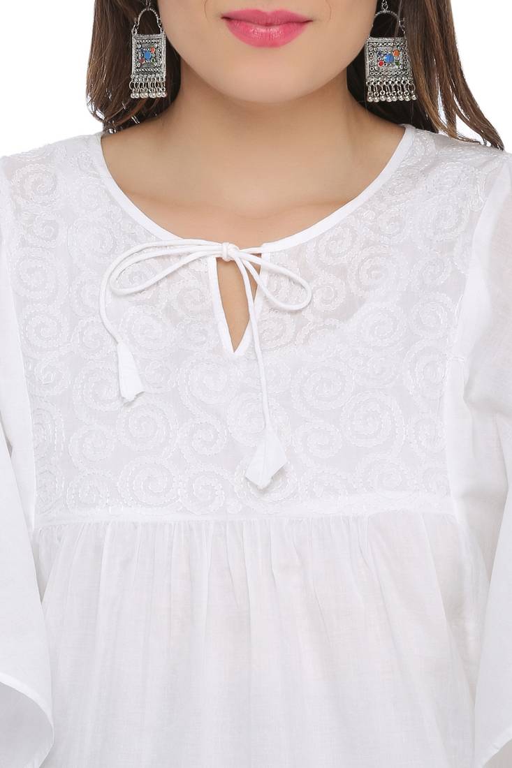 Ada Hand Embroidered White Cotton Lucknow Chikankari Top