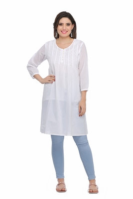 white chikankari short kurtis