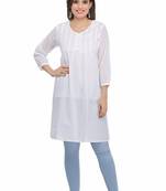 Ada Hand Embroidered White Cotton Lucknow Chikankari Short Kurti