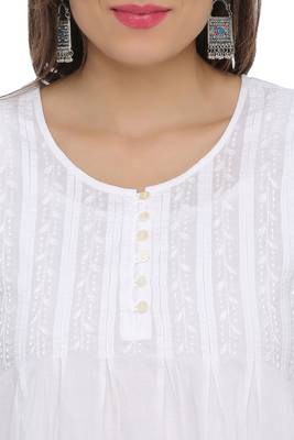 Ada Hand Embroidered White Cotton Lucknow Chikankari Short Kurti 4