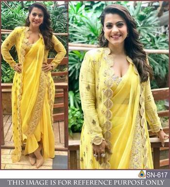 Srk Yellow Color Bember Georgette Plain Saree With Koti 1