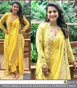 Srk Yellow Color Bember Georgette Plain Saree With Koti