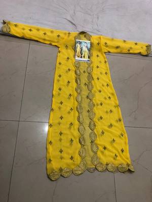 Srk Yellow Color Bember Georgette Plain Saree With Koti 2