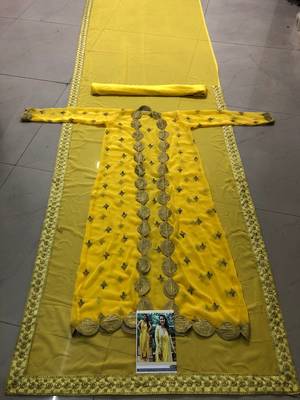 Srk Yellow Color Bember Georgette Plain Saree With Koti 3
