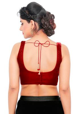 Maroon Velvet Readymade Padded Saree Blouse 2