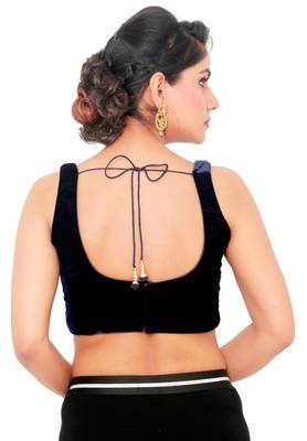 Navy Blue Velvet Readymade Padded Saree Blouse 2