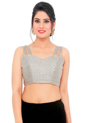 Grey Dupion Silk Readymade Padded Saree Blouse 1