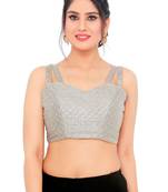 Grey Dupion Silk Readymade Padded Saree Blouse