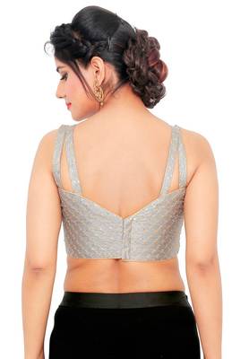 Grey Dupion Silk Readymade Padded Saree Blouse 2
