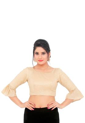 Gold Chiffon Readymade Padded Saree Blouse 1
